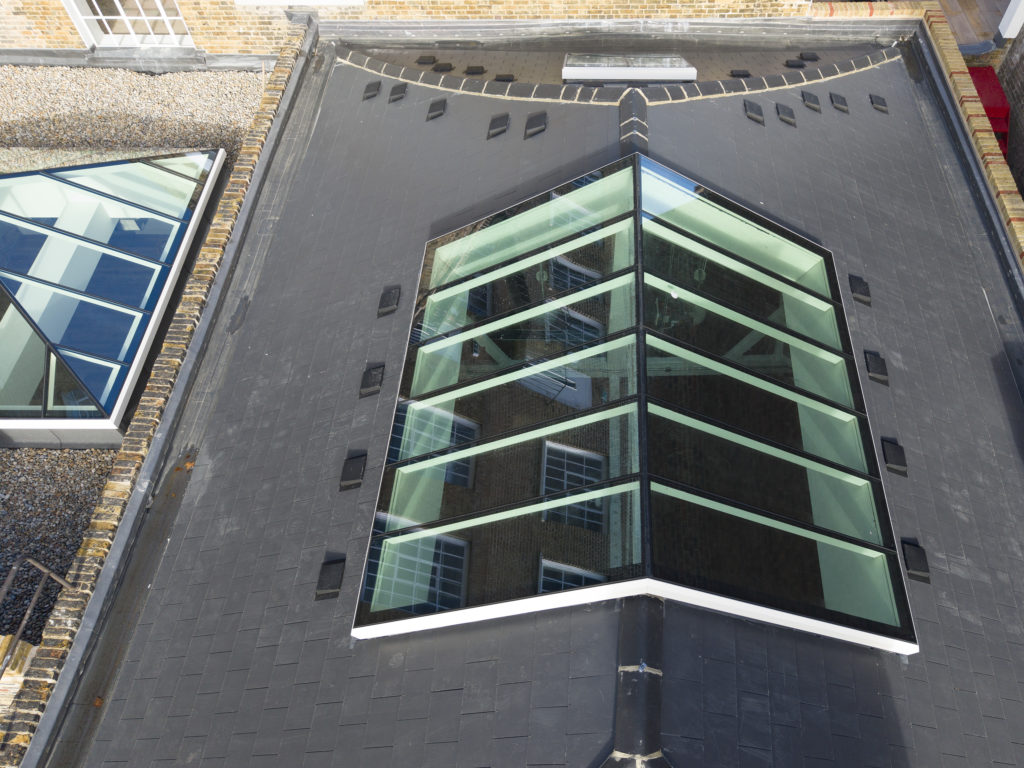 Bespoke ridge rooflight installed on commercial office refurbishment in Shoreditch, London.