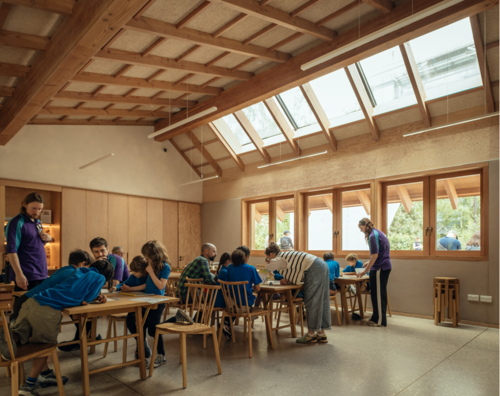 Natural daylight entering an education space through bespoke pitched rooflights at the Natural History Museum Urban Nature Project in London