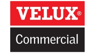 Velux Commercial 320x181 Logo featuring the text "VELUX" in white on a red background and "Commercial" in white on a black background.